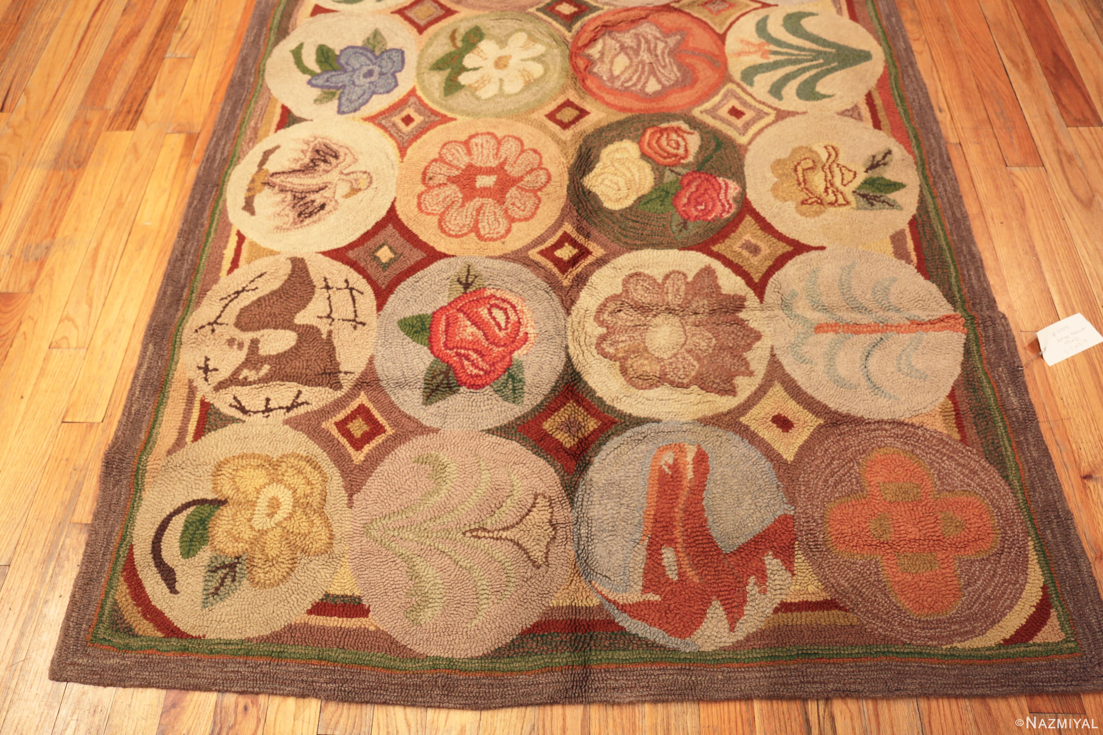 Whimsical Antique American Hooked Rug with Nature-Inspired Motifs