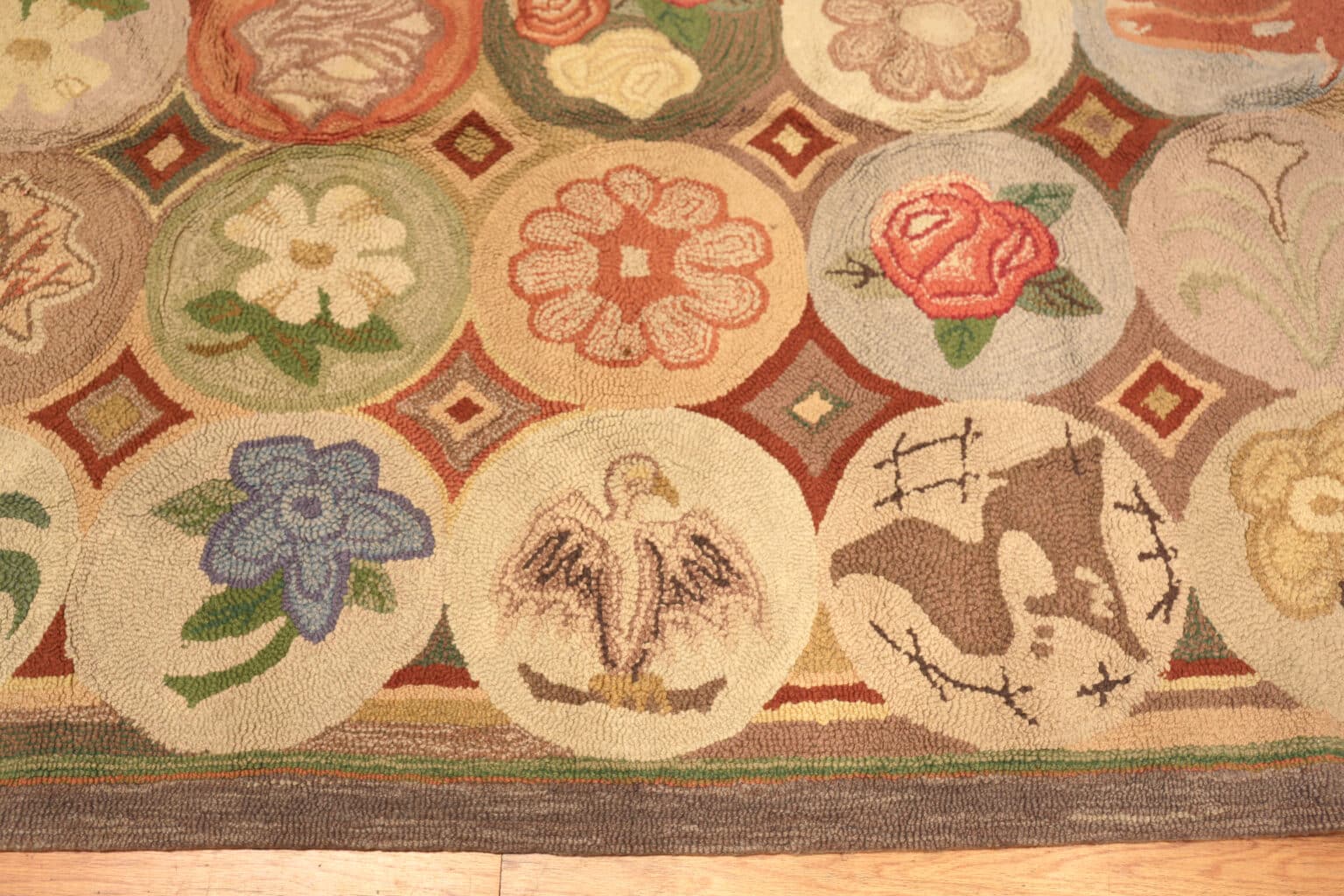 Whimsical Antique American Hooked Rug with Nature-Inspired Motifs ...