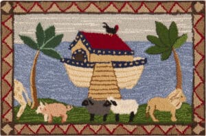 Antique American Folklore Hooked Rug Depicting Noah’s Ark and Animals 73618 by Nazmiyal Antique Rugs