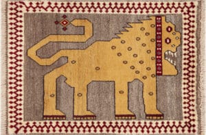 Fierce Folkloric Lion Design Vintage Tribal Persian Gabbeh Rug 73619 by Nazmiyal Antique Rugs