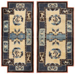 Pair of Antique Chinese Ningxia Pillar Rugs with Mirrored Dragon Motifs Pair of Antique Chinese Ningxia Pillar Rugs with Mirrored Dragon Motifs 73621 by Nazmiyal Antique Rugs