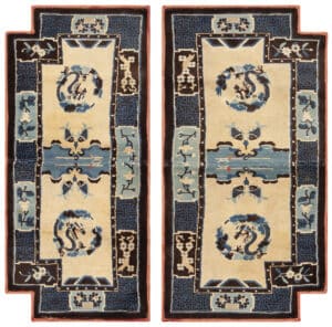 Pair of Antique Chinese Ningxia Pillar Rugs with Mirrored Dragon Motifs 73621 by Nazmiyal Antique Rugs