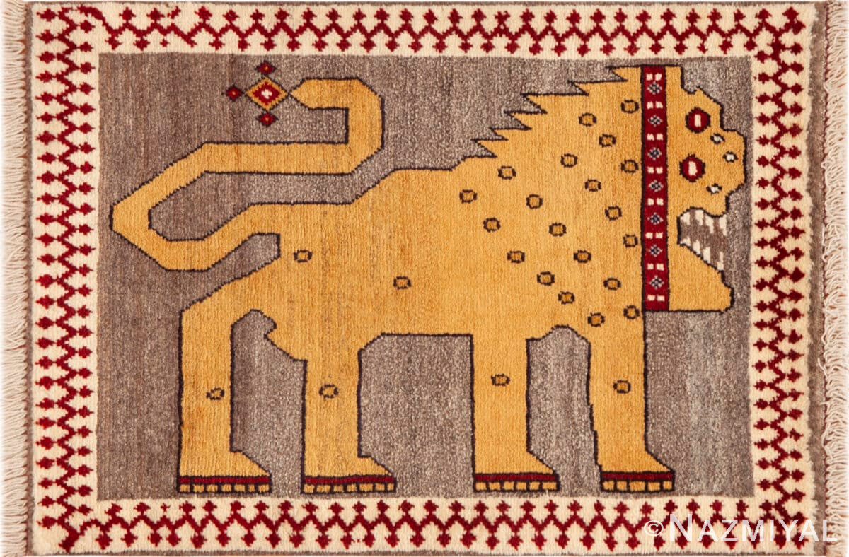 Fierce Folkloric Lion Design Vintage Tribal Persian Gabbeh Rug 73619 by Nazmiyal Antique Rugs