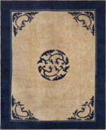 Antique Chinese Ningxia Rug with Minimalist Dragon Medallion 73588 by Nazmiyal Antique Rugs