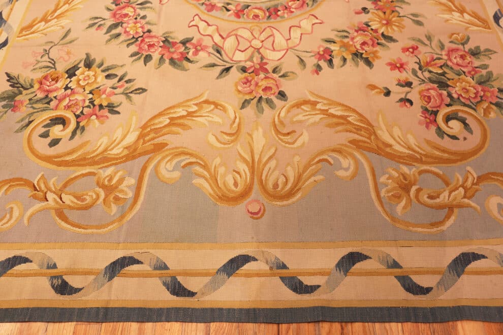 Antique French Aubusson Rug with Rococo Floral Wreaths