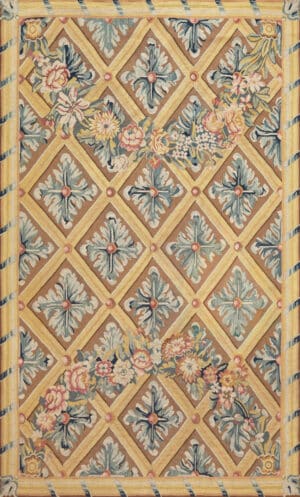 Antique French Aubusson Rug – Floral Garland and Trellis Design 73676 by Nazmiyal Antique Rugs