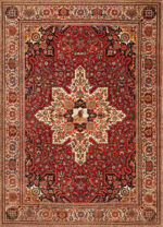 Majestic Lion Garden Antique Heriz Rug with Pictorial Medallion 73668 by Nazmiyal Collection