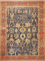 Majestic Lion Garden: Antique Persian Bakshaish Rug in Indigo and Flame Majestic Lion Garden: Antique Persian Bakshaish Rug in Indigo and Flame 73575 by Nazmiyal Collection