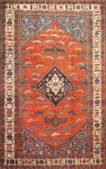 Geometric Fire: Antique Persian Serapi Rug with Cerulean Corners 73647 by Nazmiyal Collection