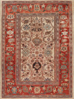 Antique Persian Sultanabad Rug Ivory Field with Coral Red Border 73615 by Nazmiyal Antique Collection