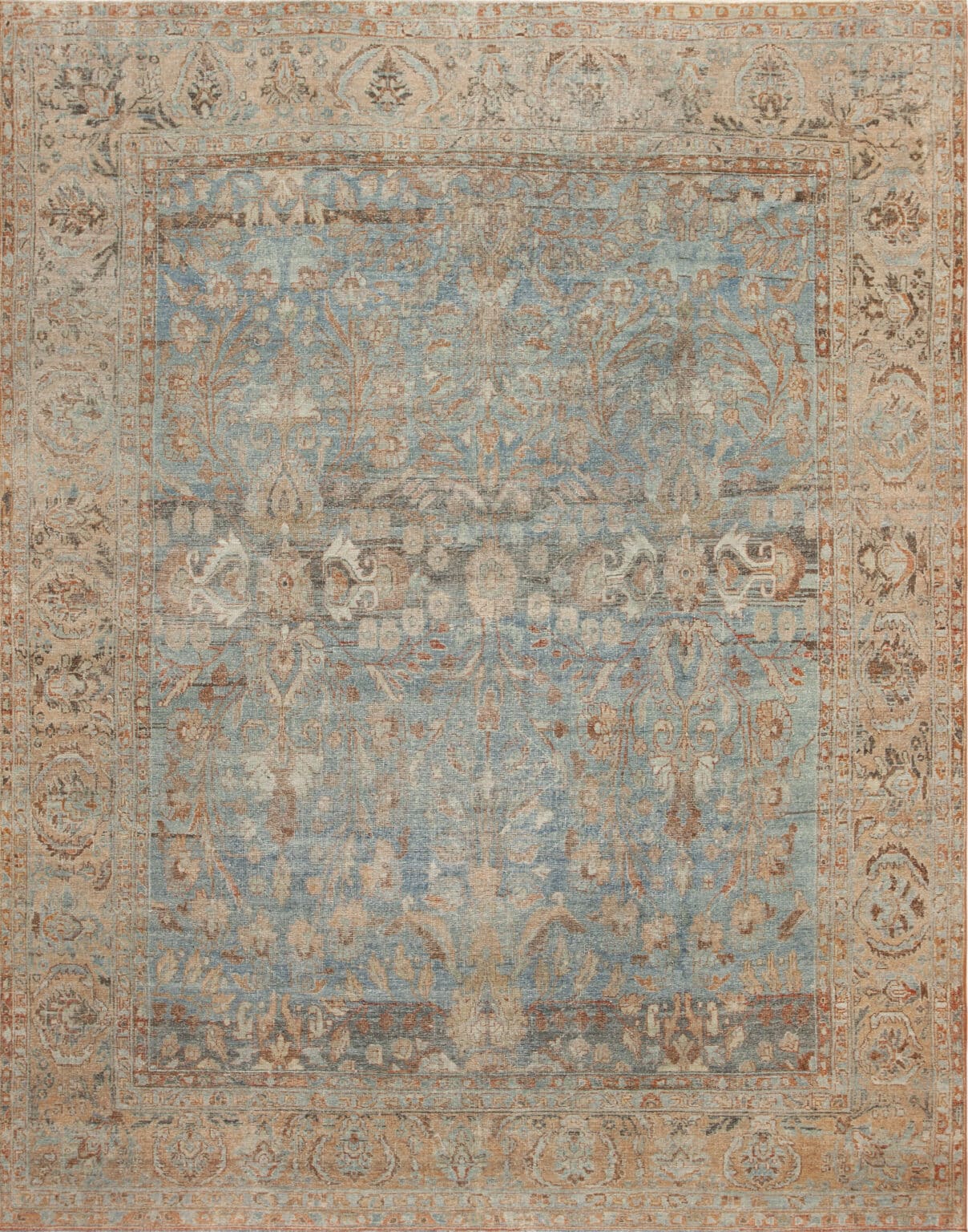 Antique Persian Sultanabad Rug in Sky and Clay Nazmiyal Rugs