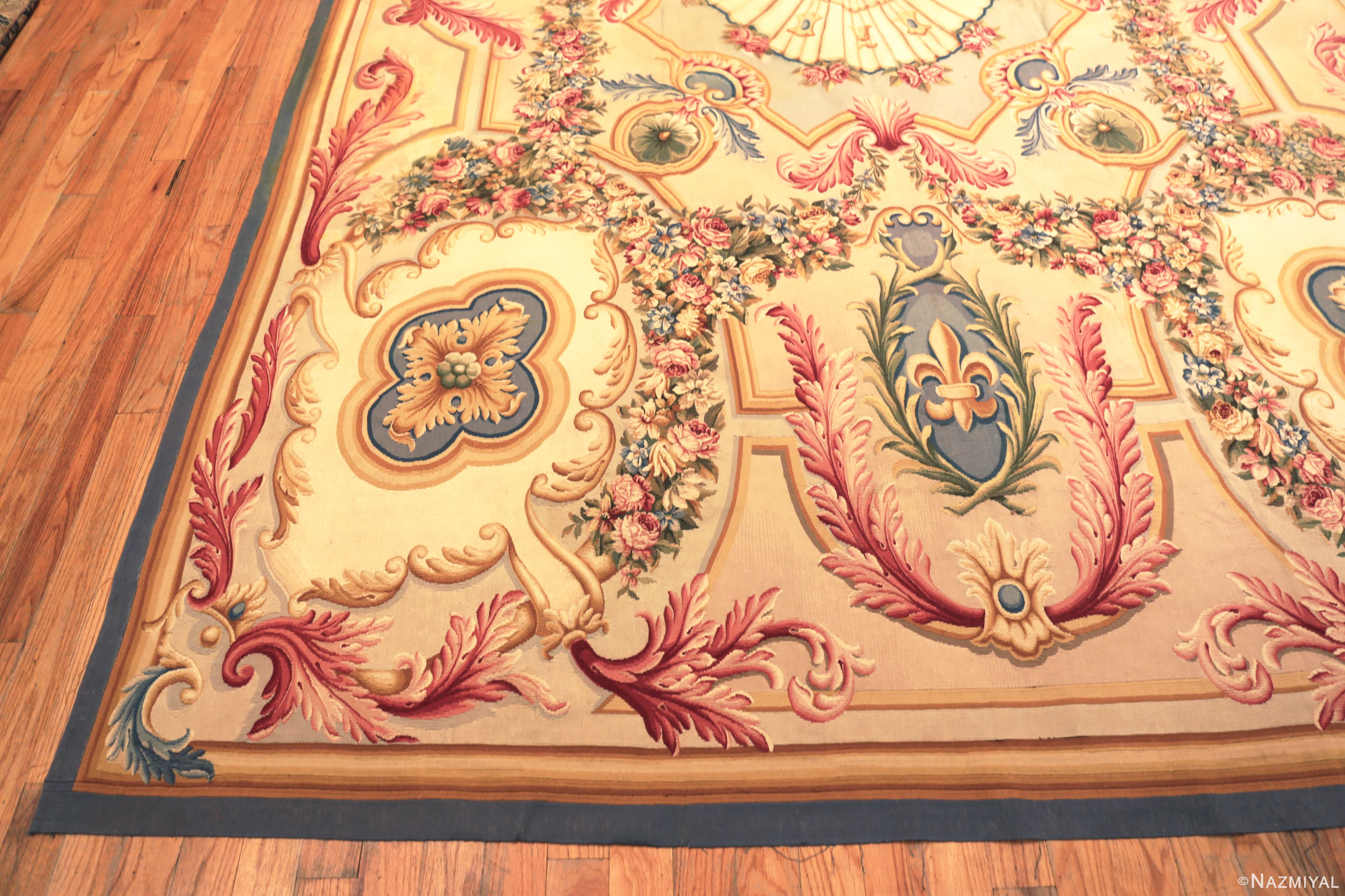 Antique French Aubusson Rug with Floral Garlands