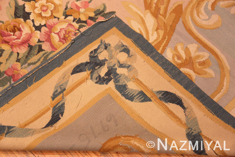 Antique French Aubusson Rug with Rococo Floral Wreaths