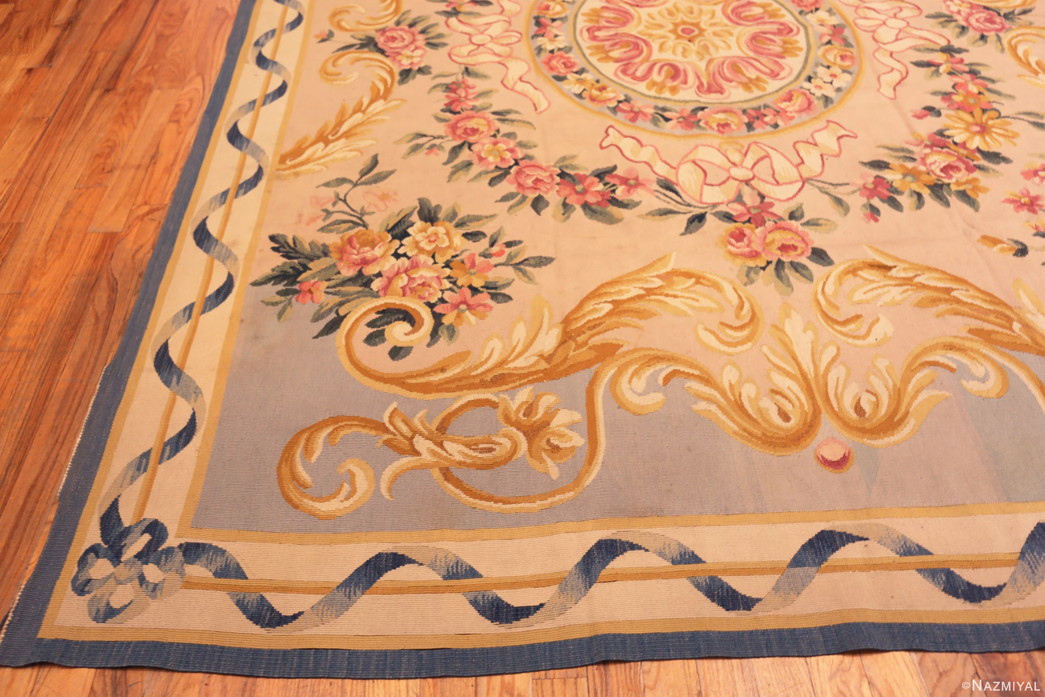 Antique French Aubusson Rug with Rococo Floral Wreaths