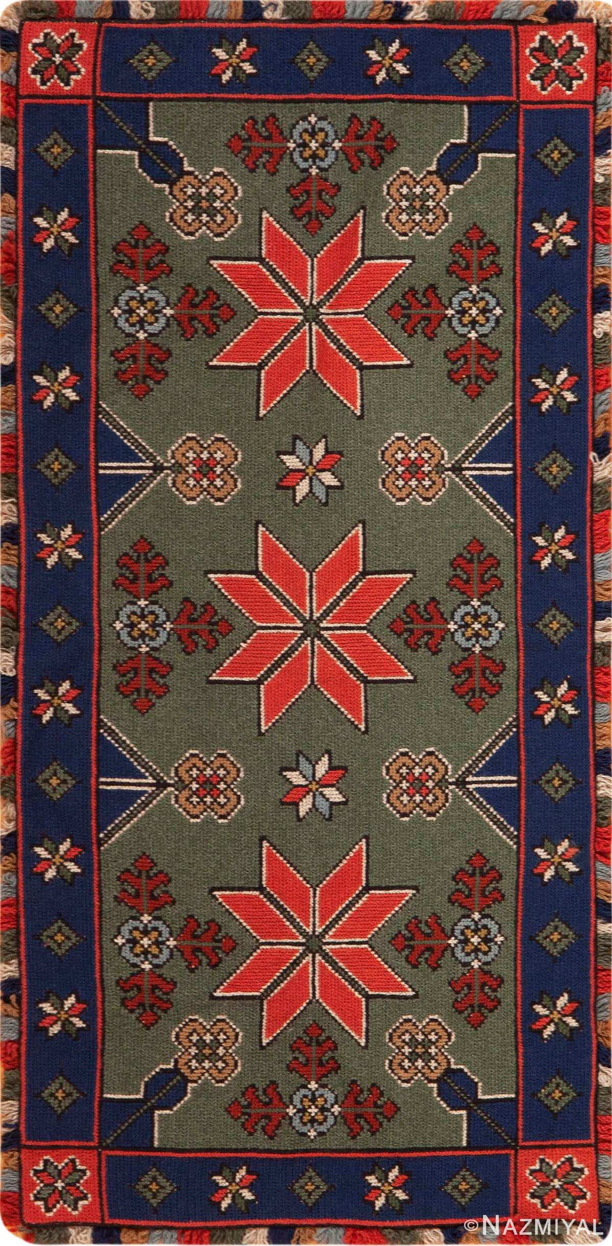 Antique Geometric Embroidery Folk Textile in Red, Blue & Green 73683 by Nazmiyal Antique Rugs