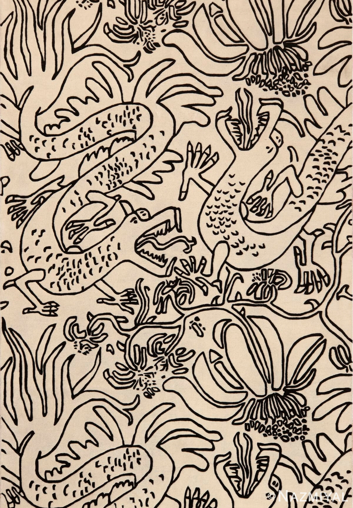 Mythic Garden – Hand-Tufted Dragon and Flora Rug 73682 by Nazmiyal Rug Collection