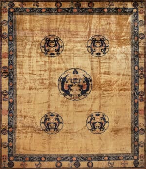 Antique Chinese Imperial Dragon Rug with Golden Field and Auspicious Medallions 73691 by Nazmiyal Antique Rugs