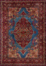 Adorable Vintage Qum Silk Rug with Sapphire Field and Crimson Medallion Adorable Vintage Qum Silk Rug with Sapphire Field and Crimson Medallion 73724 by Nazmiyal Antique Rugs