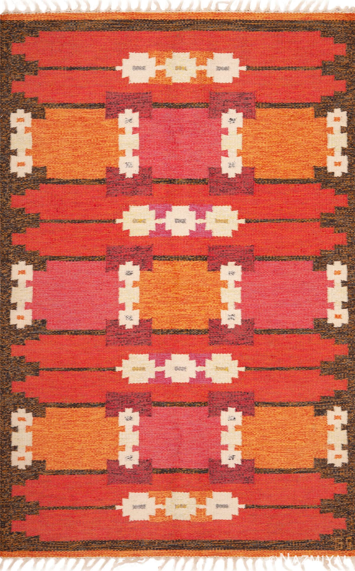 Vibrant Vintage Swedish Signed GS Kilim Rug 73685 by Nazmiyal Antique Rugs