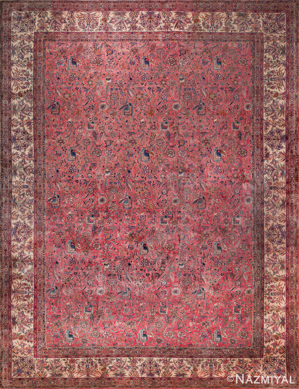 Grand Antique Persian Kashan Rug with Intricate Floral Design and Rich Red Field 73769 by Nazmiyal Antique Rugs