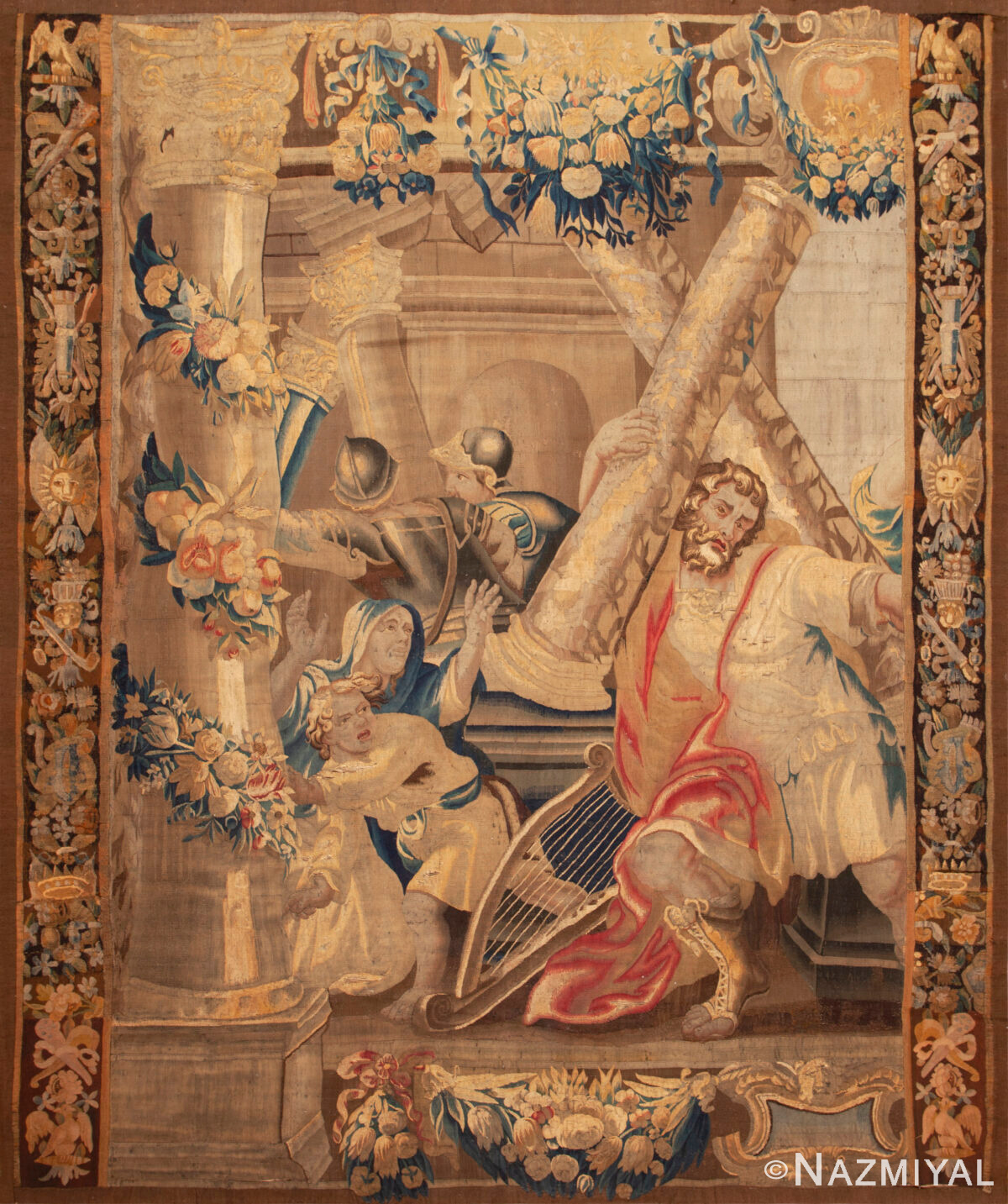 Rare 17th Century Tapestry Featuring Biblical Heroic Scene and Rich Decorative Elements 73754 by Nazmiyal Antique Rugs