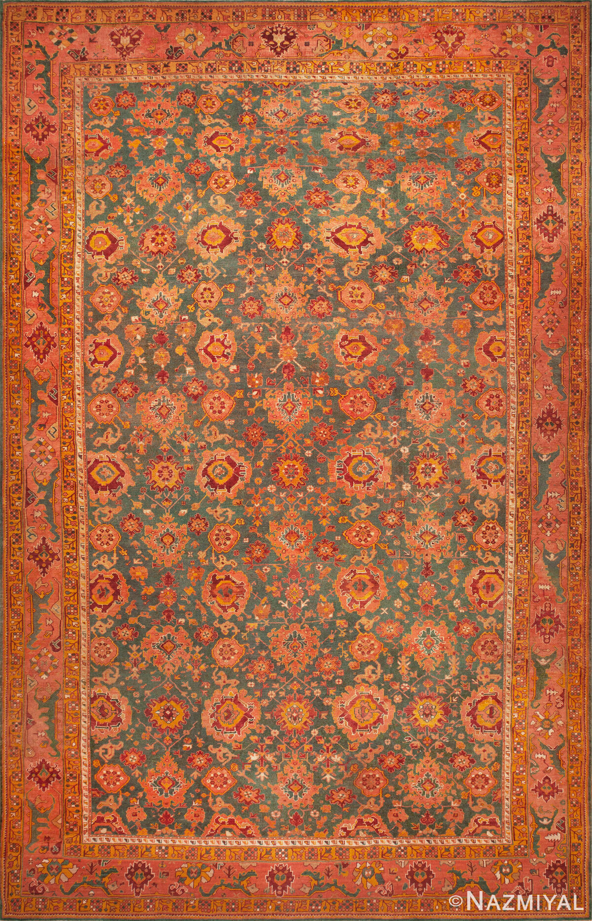 Vibrant Antique Turkish Rug with Bold Palmettes and Striking Decorative Pattern 73765 by Nazmiyal Antique Rugs