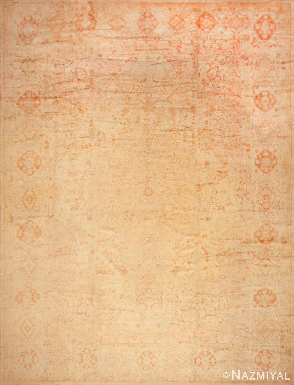 Graceful Antique Turkish Oushak Large Rug with Subtle Pastel Tones and Soft Allover Design 73766 by Nazmiyal Antique Rugs