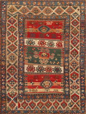 Rare Antique Caucasian Kazak Rug with Bold Color Blocks and Primal Geometric Spirit 73162 by Nazmiyal Antique Rugs