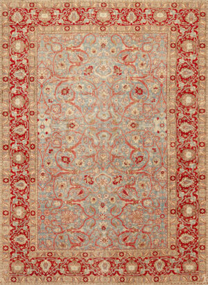Exquisite Antique Persian Tabriz Rug with Sky Blue Field and Refined Red Floral Border 73158 by Nazmiyal Antique Rugs