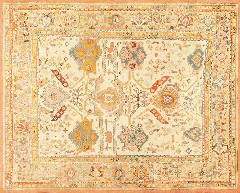 Antique Turkish Geometric Oushak Rug 73156