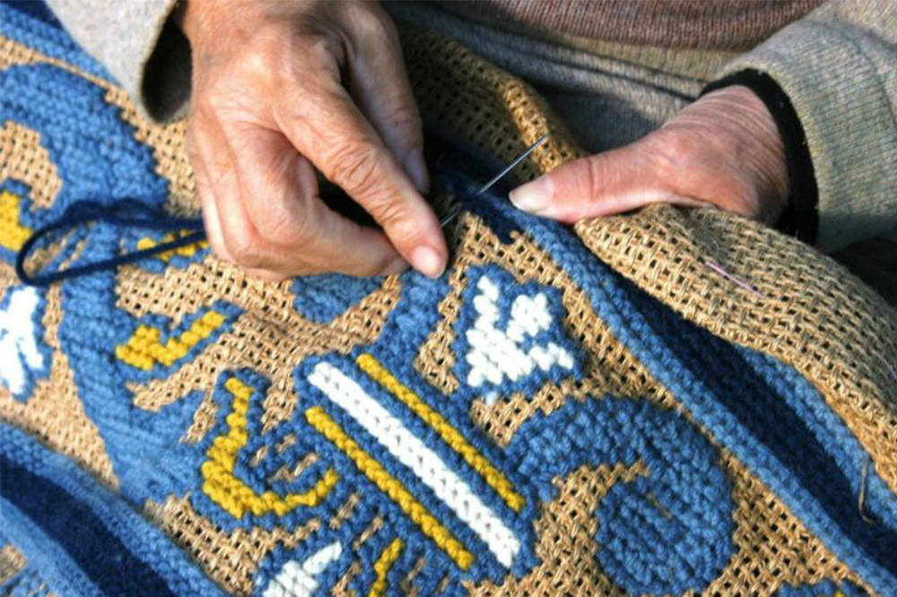 Arraiolos Needlepoint Close Up by Nazmiyal Antique Rugs