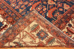 Back of Antique Persian Serapi Rug with Cerulean Corners 73647 by Nazmiyal Collection