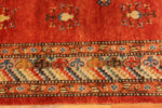 Border of Vintage Silk Khotan Rug with Auspicious Medallion and Vibrant Red Field Border of Vintage Silk Khotan Rug with Auspicious Medallion and Vibrant Red Field 73777 by Nazmiyal Antique Rugs