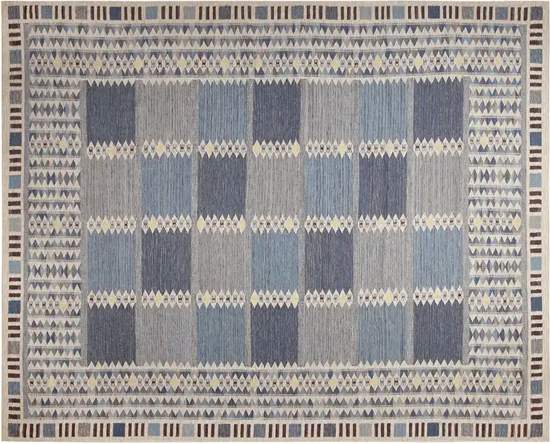 Celestine Blue Modern Swedish Flatweave Rug 72662 by Nazmiyal Antique Rugs
