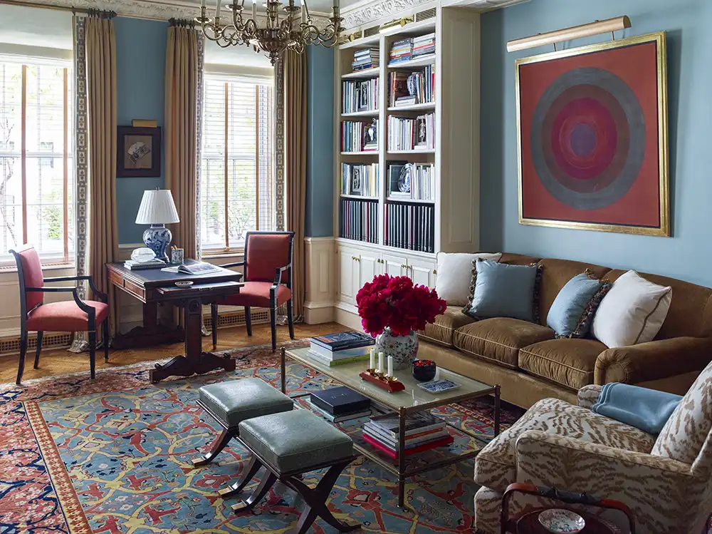 Celestine Blue Tones in a Living Room by Nazmiyal Antique Rugs