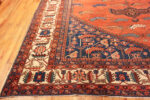 Corner of Antique Persian Serapi Rug with Cerulean Corners 73647 by Nazmiyal Collection