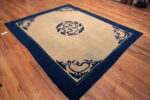 Floor View of Antique Chinese Ningxia Rug with Minimalist Dragon Medallion 73588 by Nazmiyal Antique Rugs