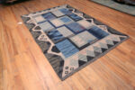 Floor view of Modern Blue Geometric Swedish Kilim Rug 73496 by Nazmiyal Antique Collection