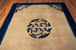 Front of Antique Chinese Ningxia Rug with Minimalist Dragon Medallion 73588 by Nazmiyal Antique Rugs