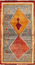 Vintage Gabbeh Rug Featuring Tribal Geometry and Desert Sunset Palette Vintage Gabbeh Rug Featuring Tribal Geometry and Desert Sunset Palette 73807 by Nazmiyal Antique Rugs