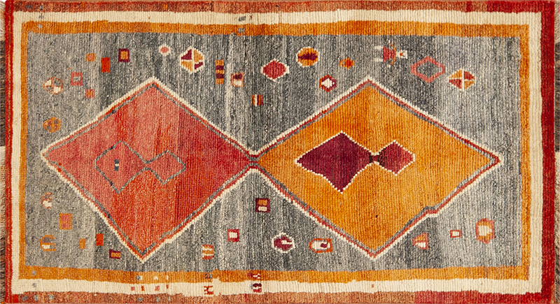 Vintage Gabbeh Rug Featuring Tribal Geometry and Desert Sunset Palette 73807 by Nazmiyal Antique Rugs