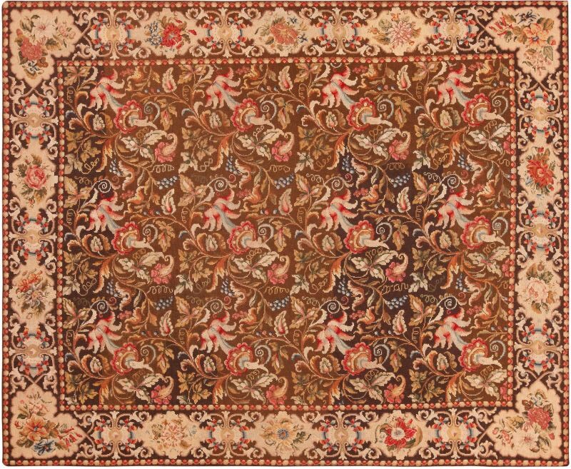 Horizontal View of Floral Antique English Needlepoint Rugs 3000 by Nazmiyal Collection