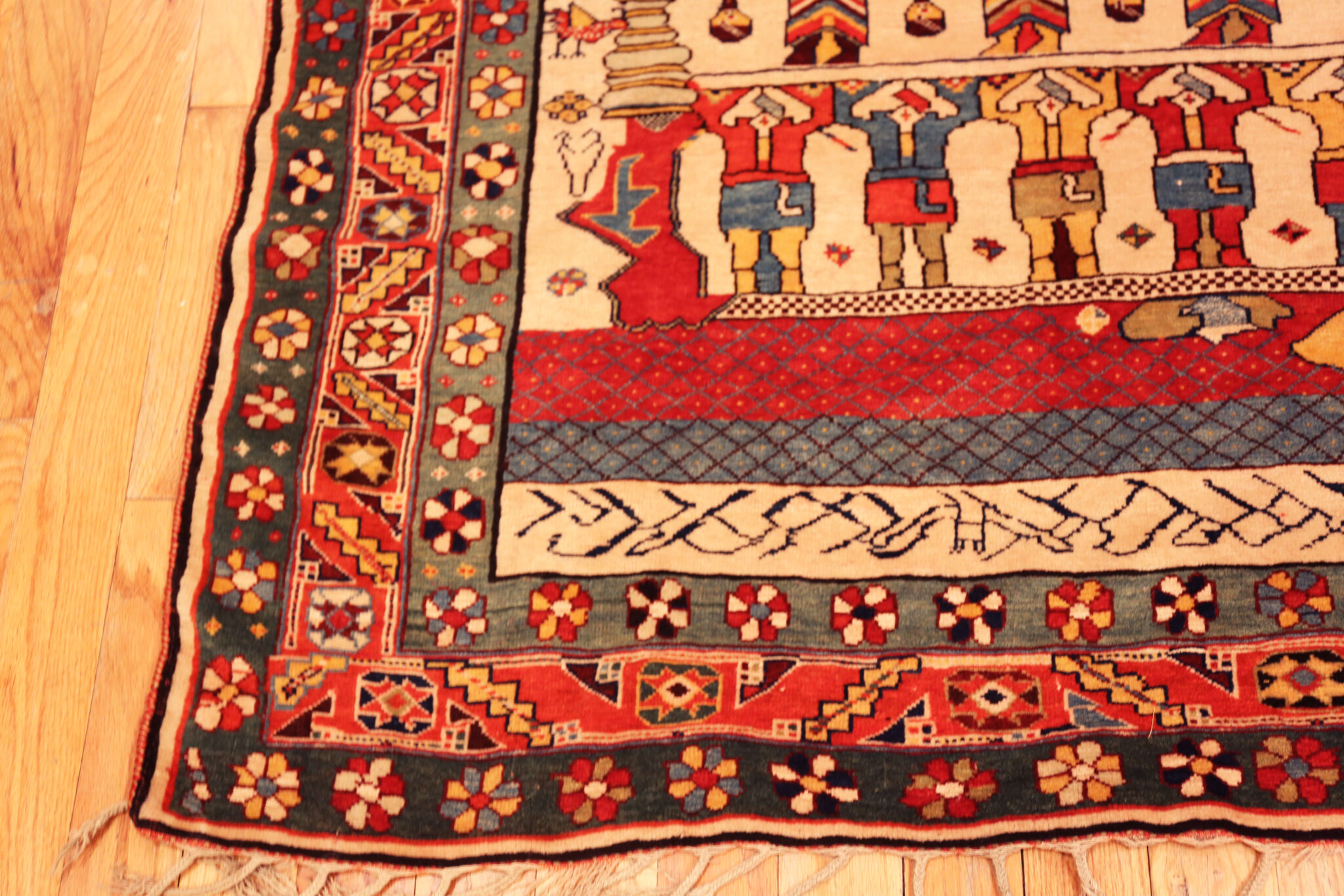 Historic Rug Rare Antique Qashqai Pictorial Rug with Historic Imagery Charm