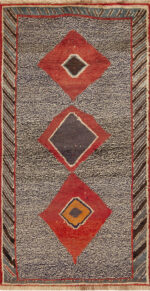 Vintage Persian Gabbeh Rug with Bold Diamond Design in Red, Blue, and Gold Vintage Persian Gabbeh Rug with Bold Diamond Design in Red, Blue, and Gold 73800 By Nazmiyal Antique Rugs