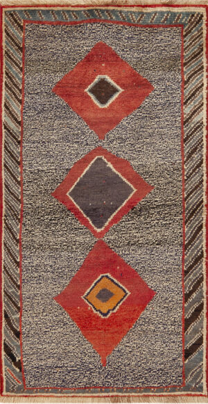 Vintage Persian Gabbeh Rug with Bold Diamond Design in Red, Blue, and Gold 73800 By Nazmiyal Antique Rugs