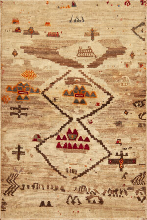Mystical Vintage Gabbeh Rug with Abstract Tribal Glyphs and Earthy Desert Tones 73806 by Nazmiyal Antique Rugs