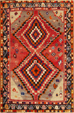 Expressive Vintage Persian Gabbeh Rug with Vibrant Checkerboard Diamond Medallions 73799 by Nazmiyal Antique Rugs