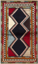 Striking Vintage Persian Gabbeh Rug with Bold Tribal Design and Vibrant Color Contrasts Striking Vintage Persian Gabbeh Rug with Bold Tribal Design and Vibrant Color Contrasts 73798 by Nazmiyal Antique Rugs
