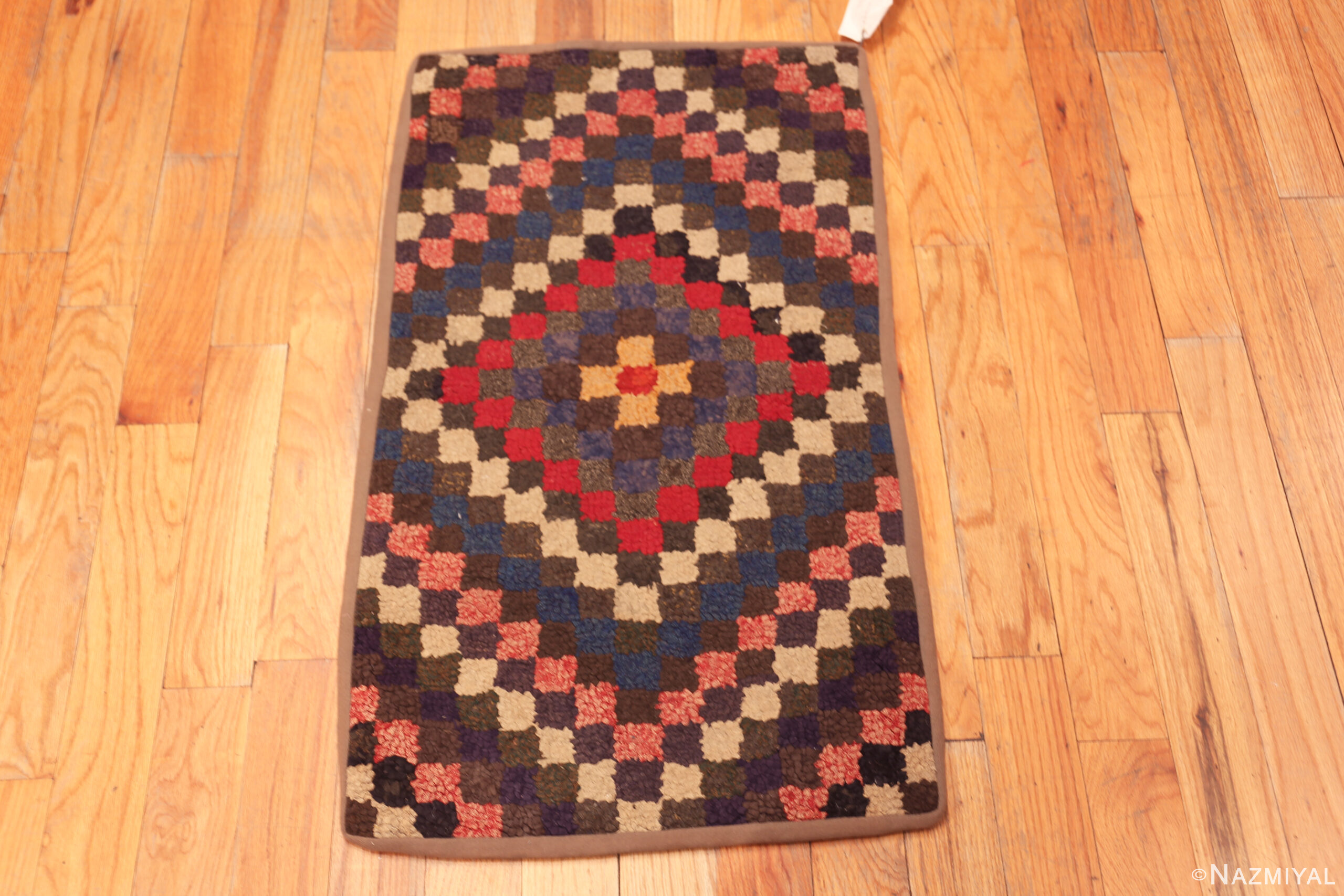 Small Geometric Antique Hooked American Rug 46525 Nazmiyal Antique
