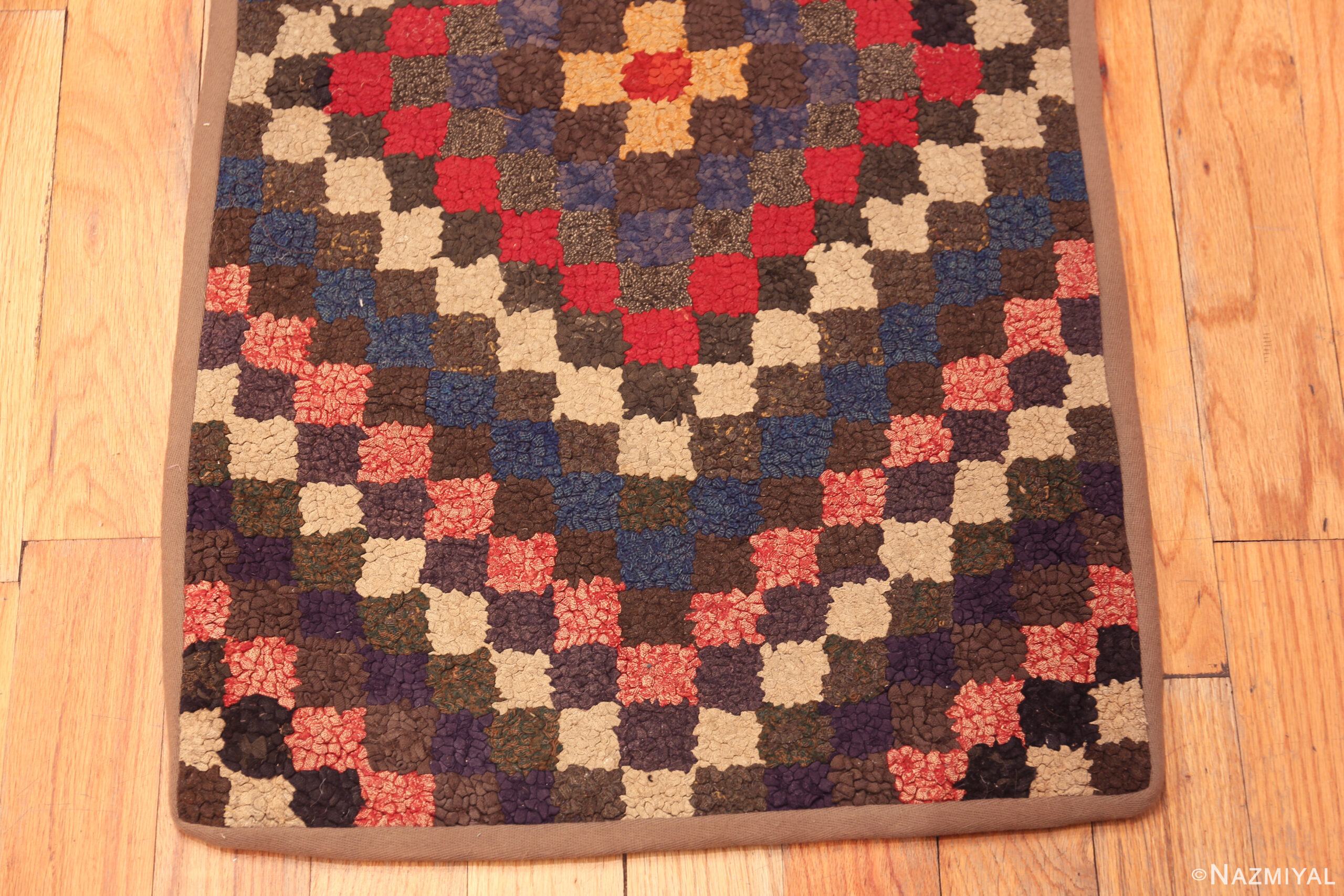 Small Geometric Antique Hooked American Rug 46525 Nazmiyal Antique